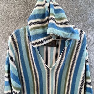 Natural Reflections Womens XL Blue Striped Knit Baja Coastal Boho Nautical